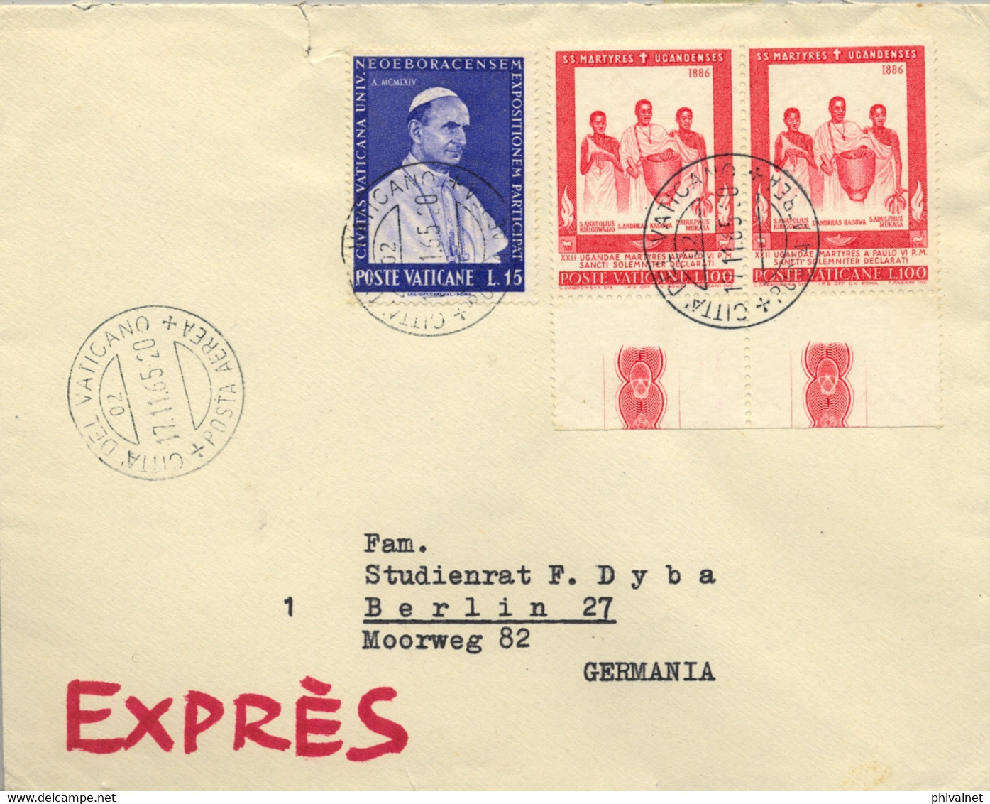 1965 VATICANO / VATICANE - SOBRE CIRCULADO A BERLIN , CORREO EXPRES - Briefe U. Dokumente