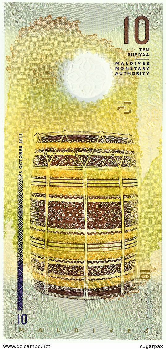 MALDIVES - 10 Rufiyaa - 2015 - UNC. - P 26 - Serie B - Polymer - Monetary Authority - Maldives