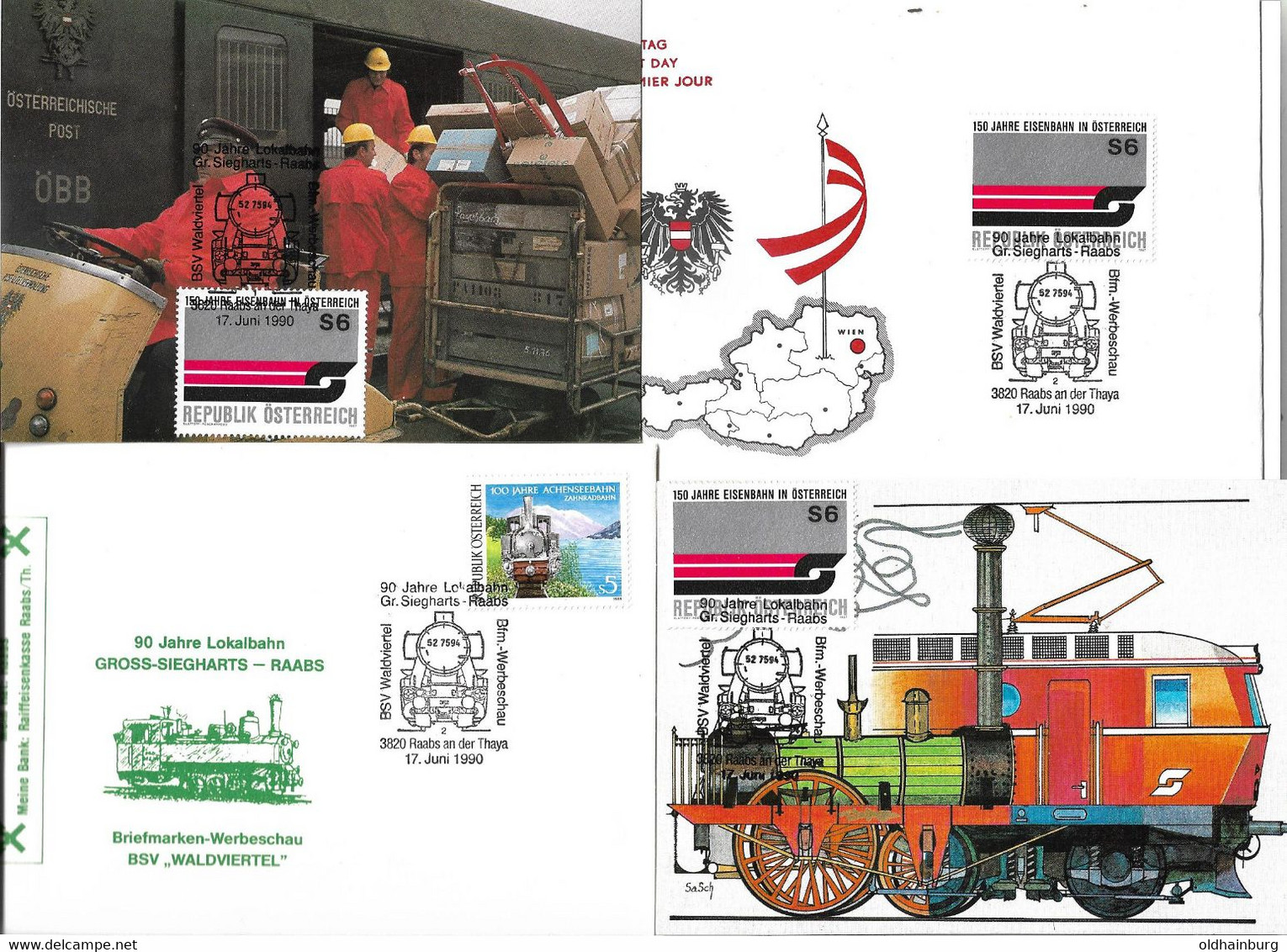 1875u: 3820 Raabs, 90 Jahre Lokalbahn, 4 Belege Aus 1990 - Raabs An Der Thaya