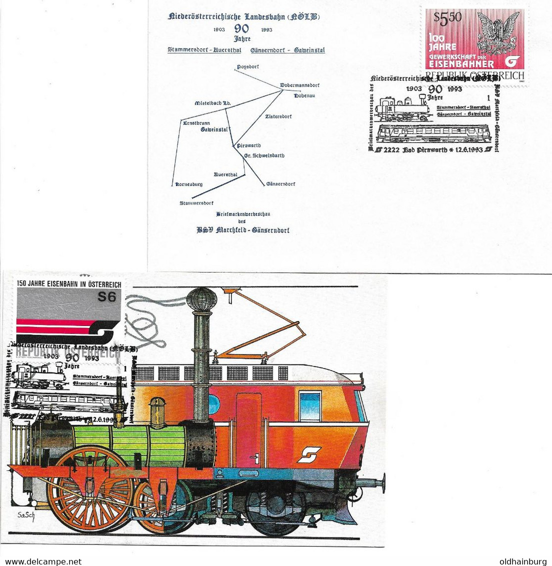 1875x: 2222 Bad Pirawarth, 90 Jahre NÖ Landesbahn, 2 Belege Aus 1993 - Mistelbach