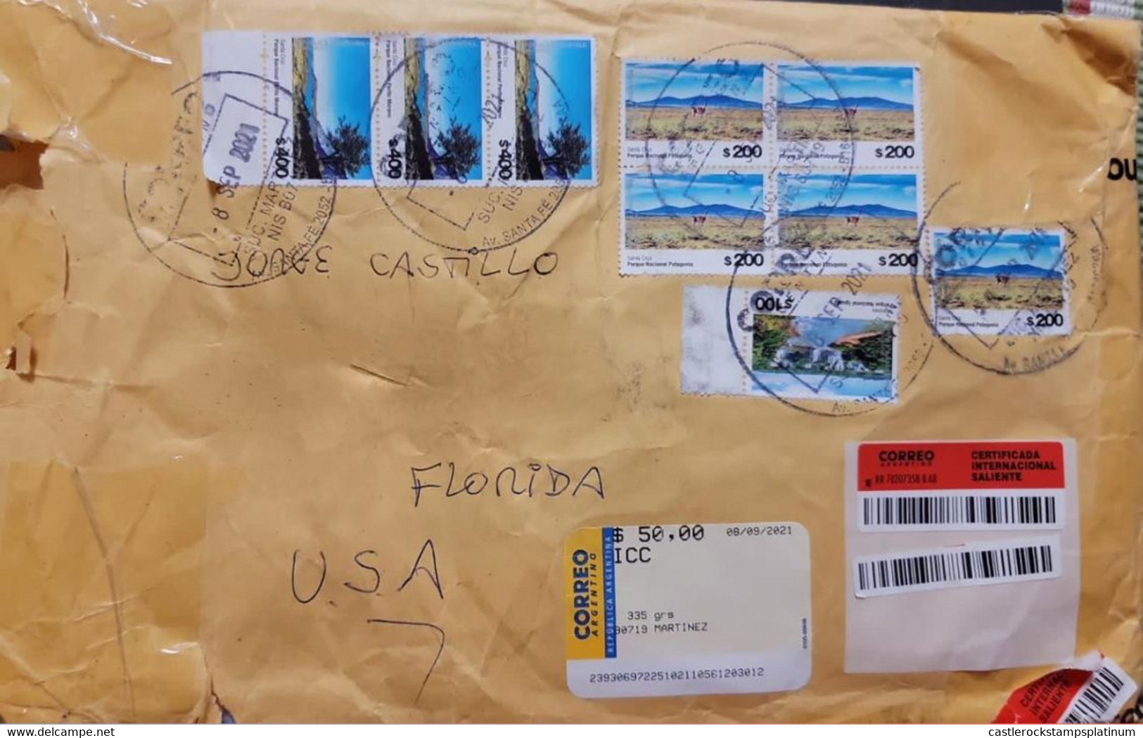 P) 2021 ARGENTINA, HIGH FACE VALUE, NATIONAL PARKS STAMPS, FROM SANTA FE TO FLORIDA USA, AIRMAIL, XF - Other & Unclassified