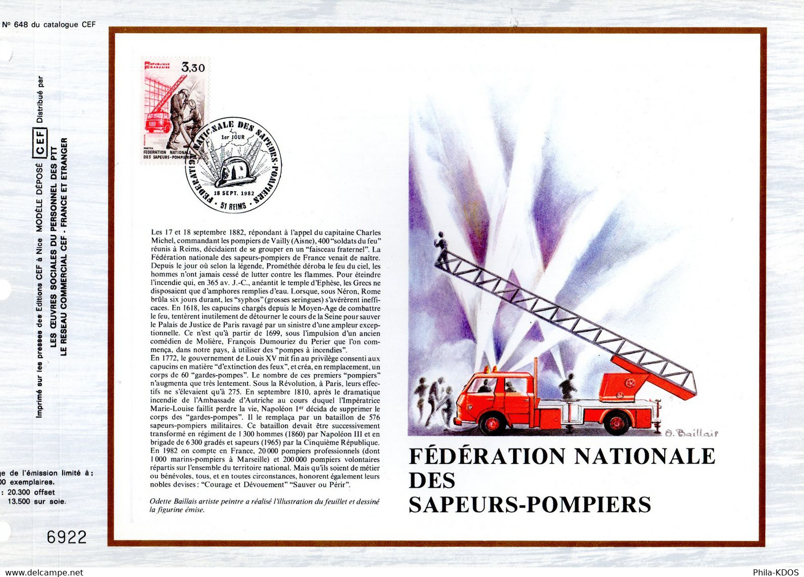 (MULTILINGUE) " FEDERATION NATIONALE DES SAPEURS-POMPIERS " Sur Feuillet CEF 1er Jour N°té MULTILINGUE De 1982 N°YT 2233 - Sapeurs-Pompiers
