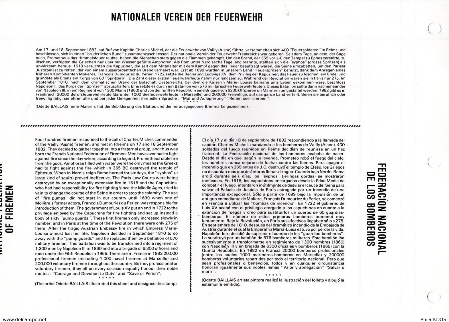 (MULTILINGUE) " FEDERATION NATIONALE DES SAPEURS-POMPIERS " Sur Feuillet CEF 1er Jour N°té MULTILINGUE De 1982 N°YT 2233 - Bombero