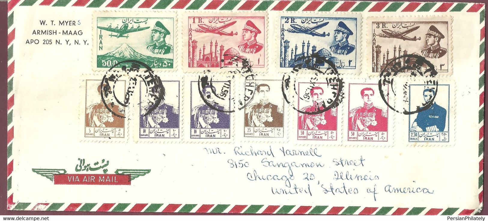 1956  Nice Franking On The Cover From Teheran To Chicago Persia Persien Perse Persanes 1iran - Irán