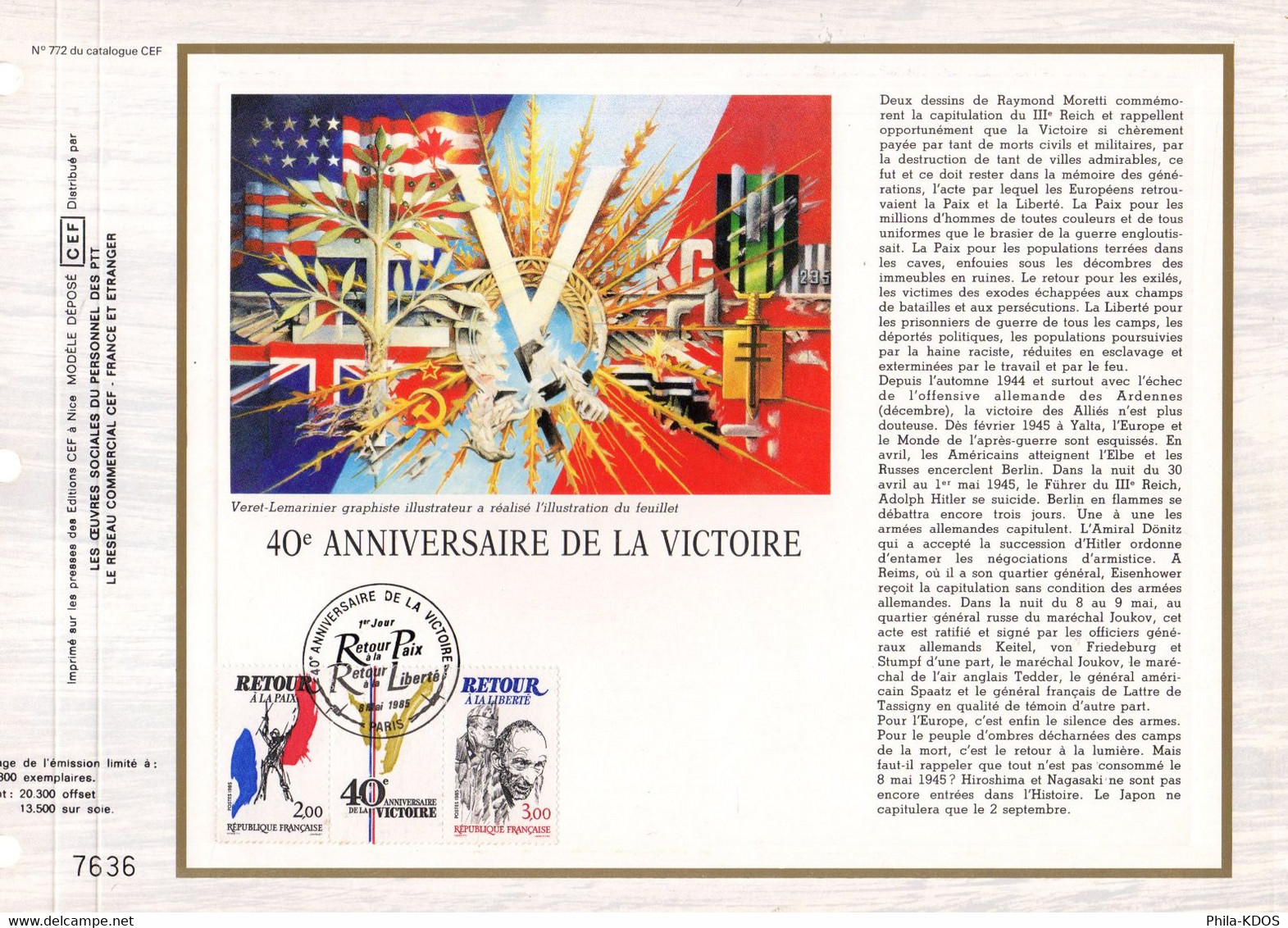 &#9989; " 40 ANS DE LA VICTOIRE " Sur Feuillet CEF 1er Jour De 1985. N° YT T2369A  Parfait état. FDC Mi 2499-2500 - Militares