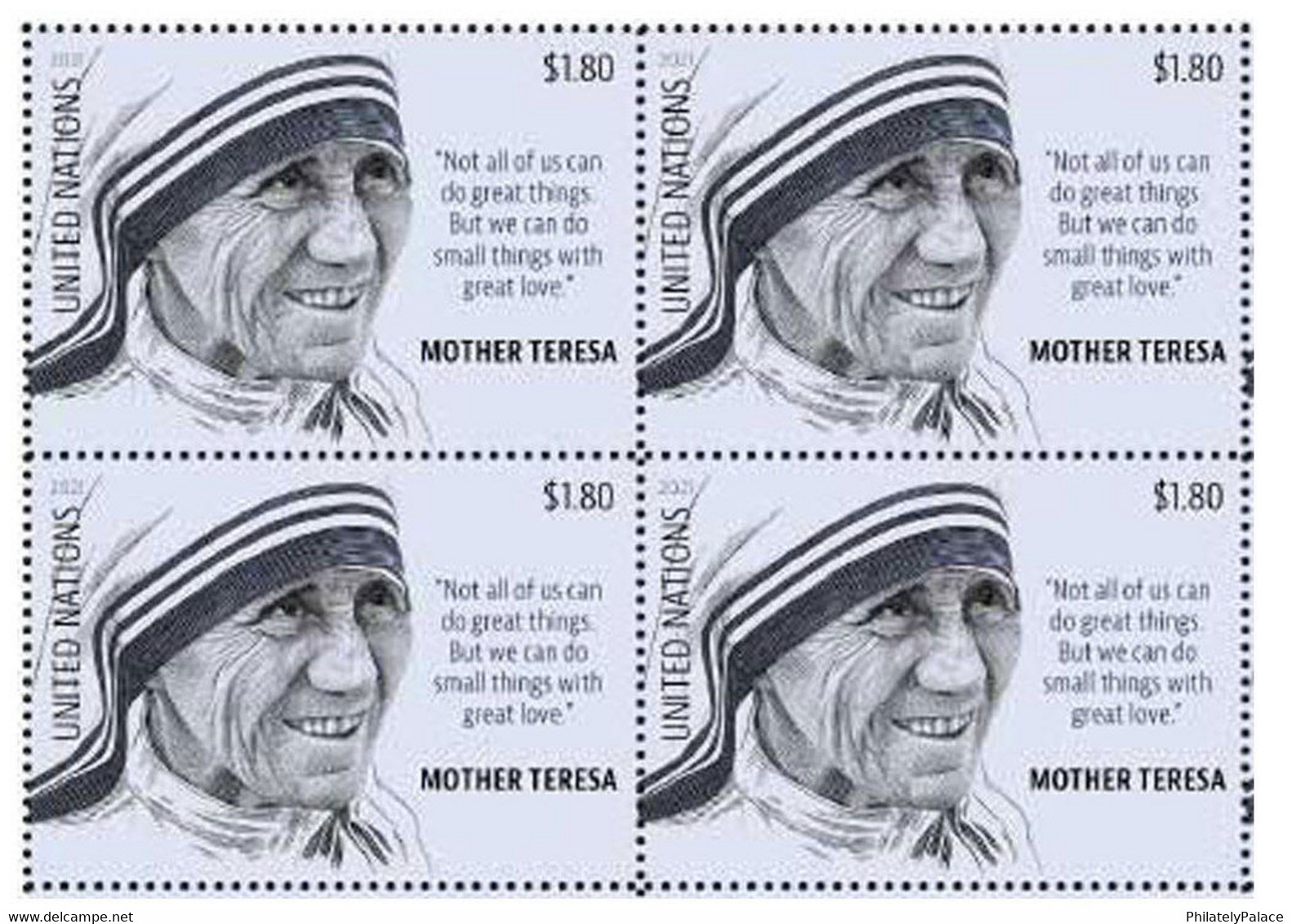 2021 New ** UN Mother Teresa 1v Stamp Block Of 4  MNH Mint  (**) - Lettres & Documents