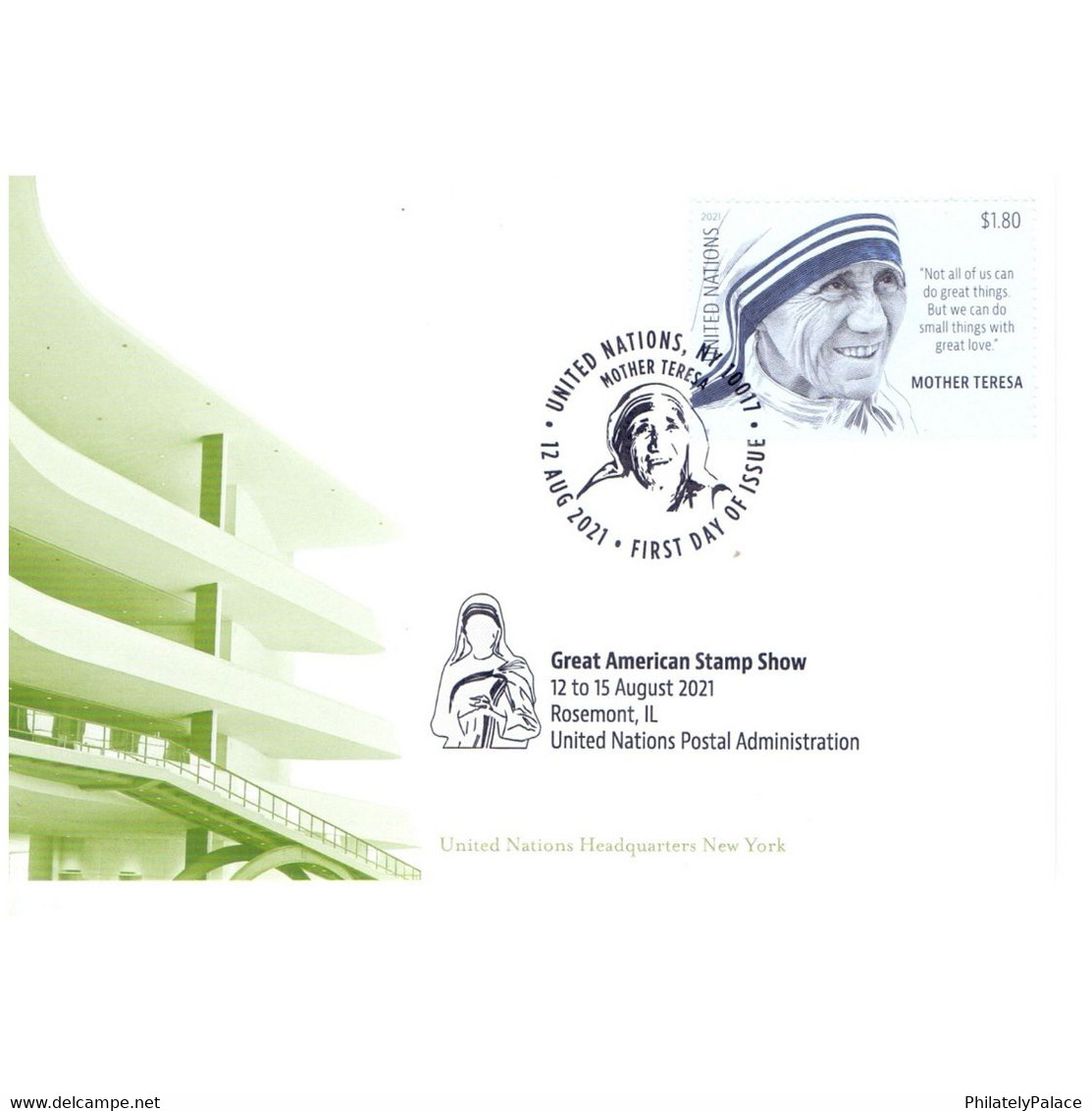 2021 New ** UN Mother Teresa Cancellation Green Card  (**) - Cartas & Documentos