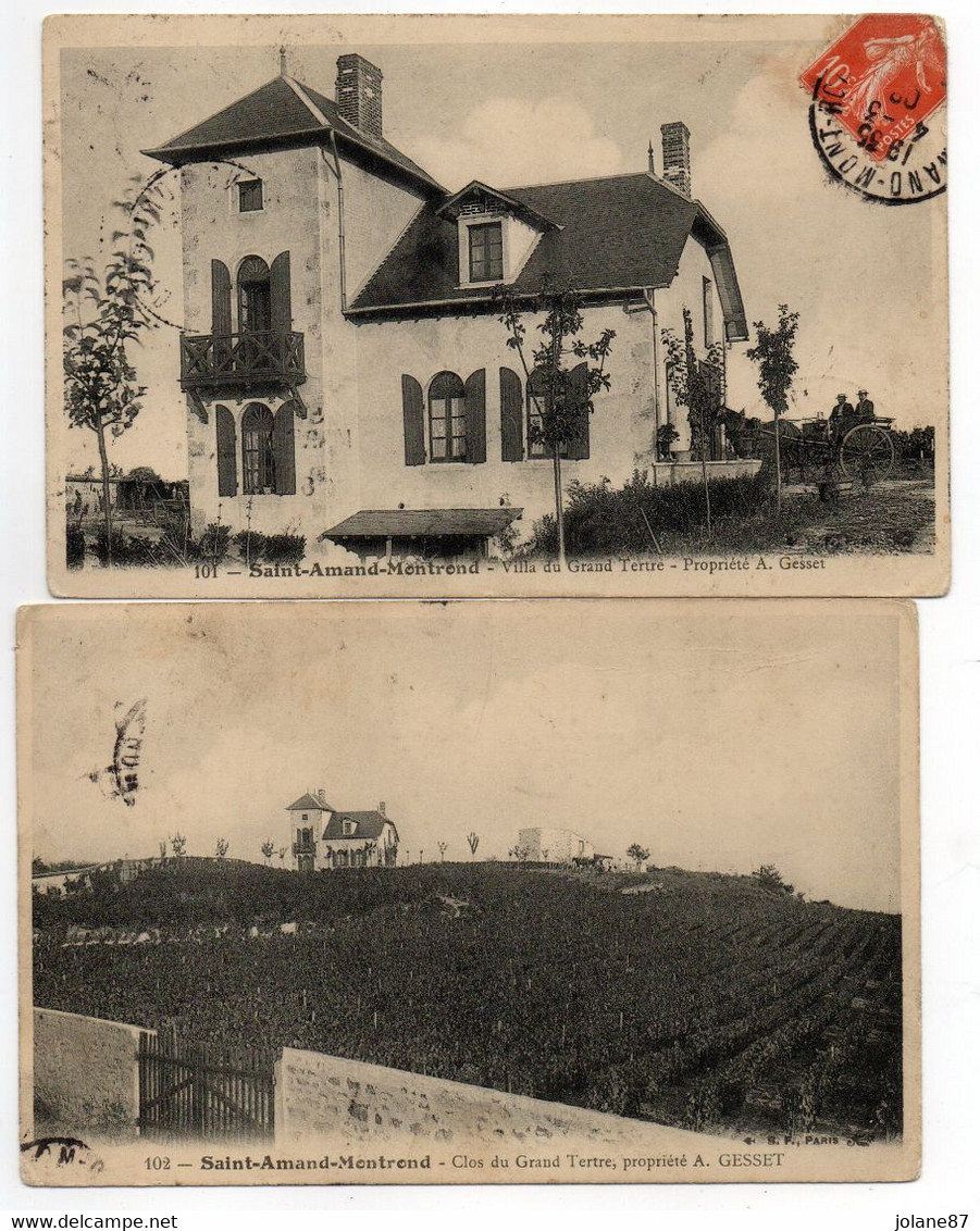 2  CPA   18    SAINT AMAND MONTROND    1908/ 1909    VILLA DU GRAND TERTRE  PR. A. GESSET   +  CLOS DU GRAND TERTRE - Saint-Amand-Montrond