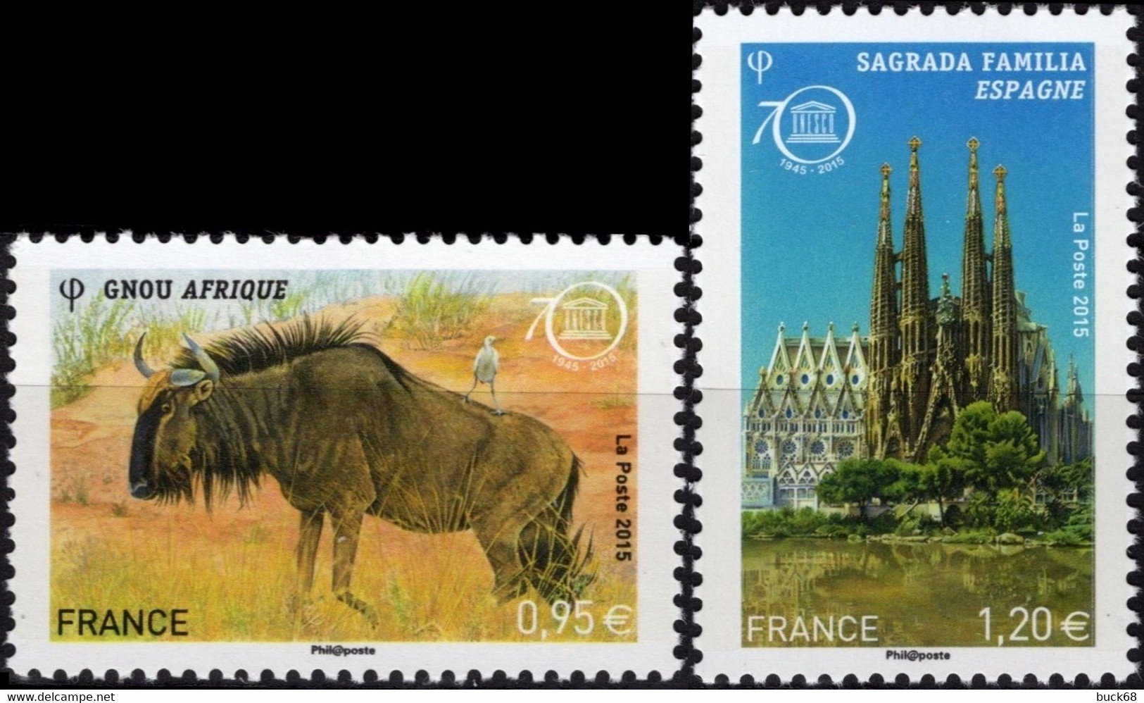 FRANCE Service 164 165 ** MNH UNESCO Gnou Savane Afrique Sagrada Familia Cathédrale Barcelone Espagne 2015 - Ongebruikt
