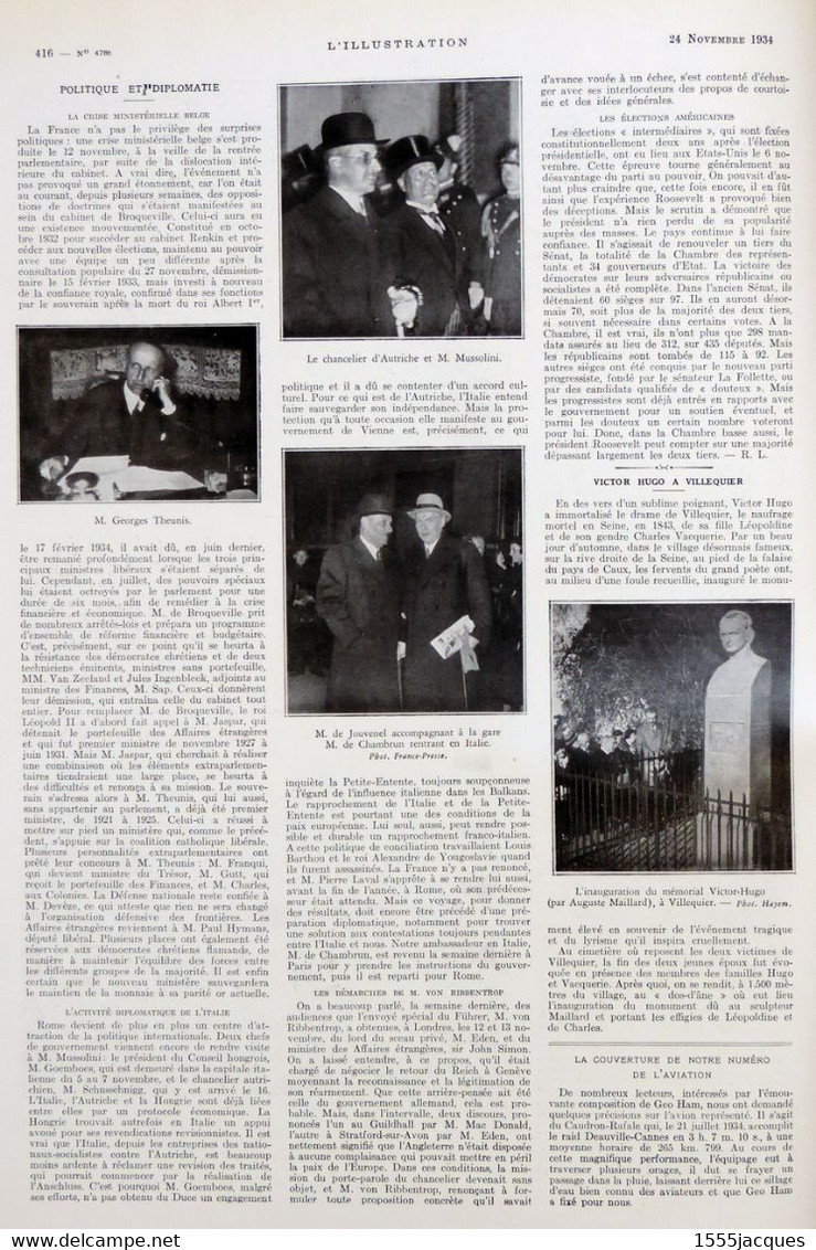 L'ILLUSTRATION N° 4786 24-11-1934 DOUMERGUE MATIGNON JANSON-DE-SAILLY SÈTE BONAPARTE COLISÉE MARIA CHAPDELAINE VIZILL