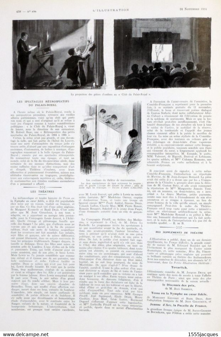 L'ILLUSTRATION N° 4786 24-11-1934 DOUMERGUE MATIGNON JANSON-DE-SAILLY SÈTE BONAPARTE COLISÉE MARIA CHAPDELAINE VIZILL
