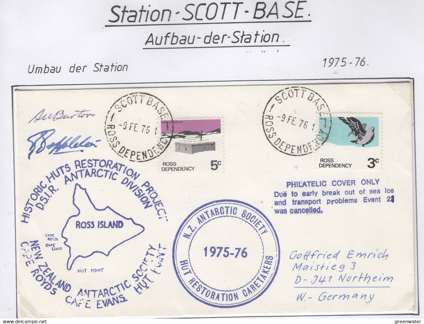 Ross Dependency 1976 Scott Base Ca Scott Base 9 FE 76 + 2Ca 2 Signatures (SC103B) - Briefe U. Dokumente