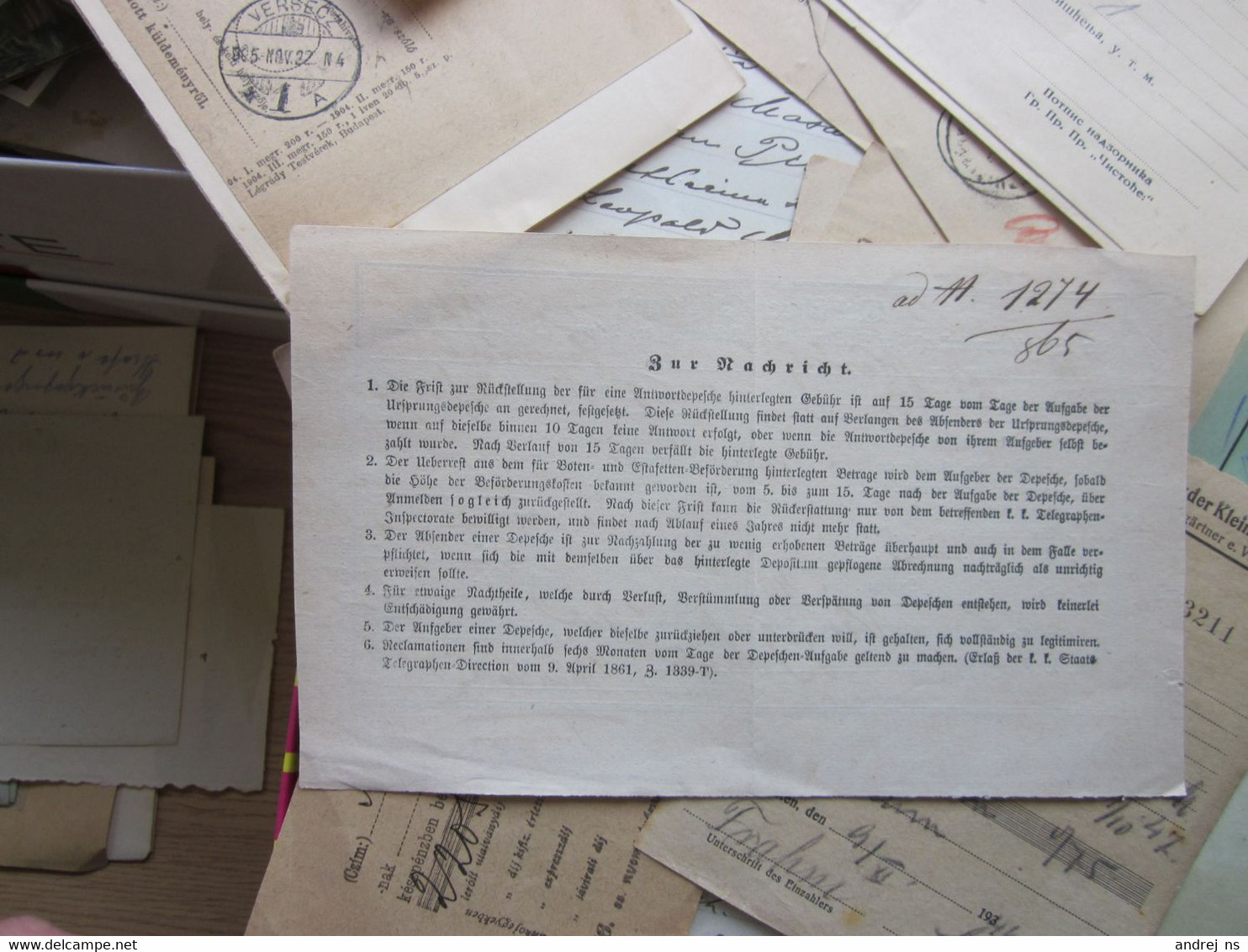 Gebuhren Quittung Telegramms 1865 Wersecz To Temesvar - Telegraaf