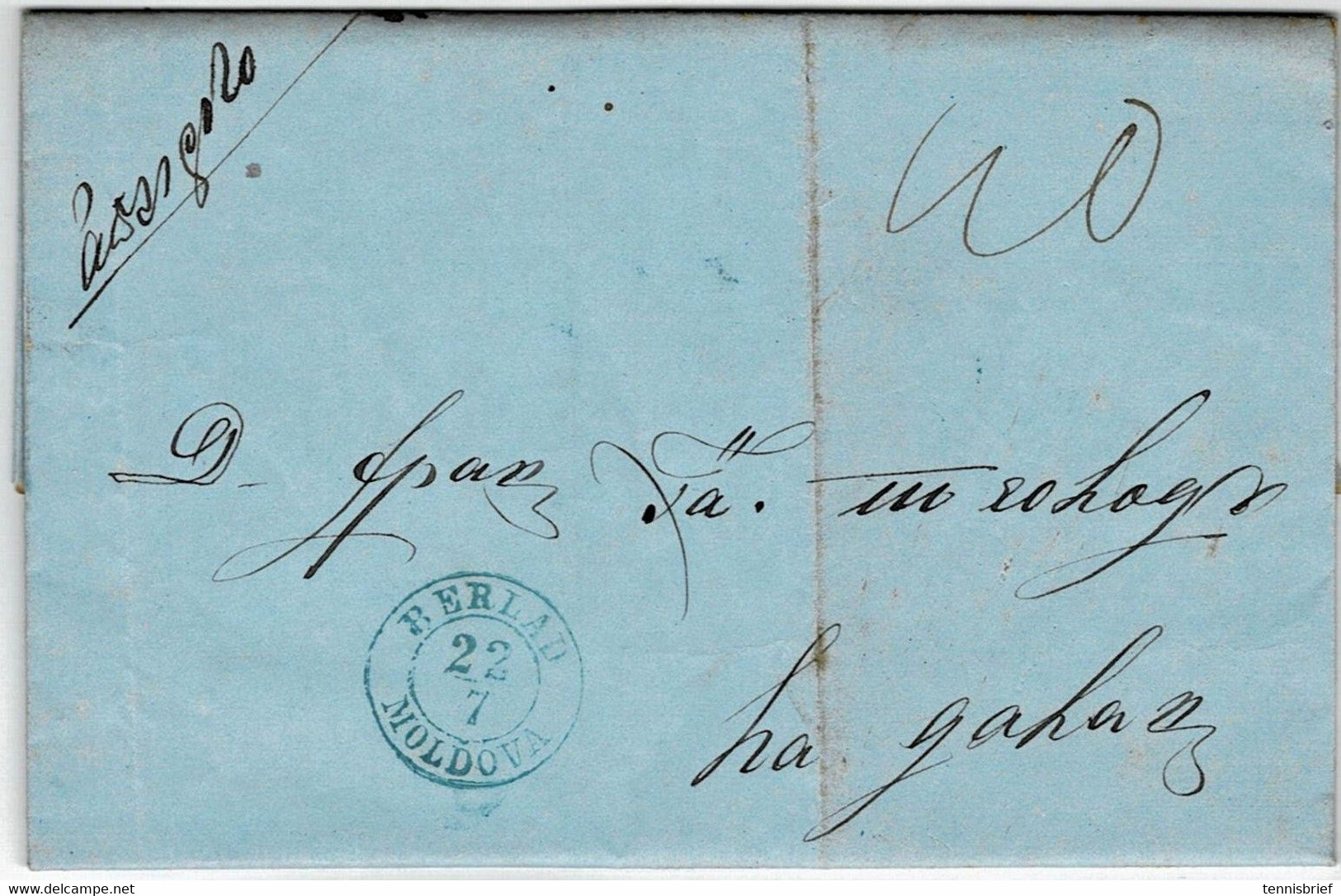 1859, Blue " BERLAD - MOLDOVA " Clear, Complete Cover, A6105 - ...-1858 Préphilatélie