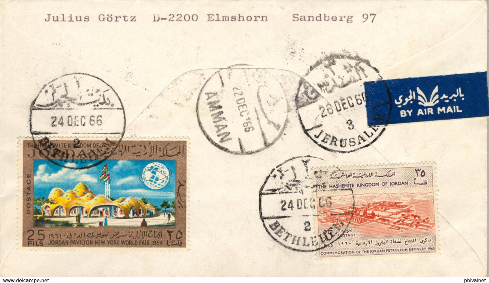 1966 VATICANO , CERTIFICADO A BETHLEHEM , NAVIDAD , AL DORSO SELLOS DE JORDANIA , AMMAN , JERUSALEM , CHRISTMAS - Storia Postale