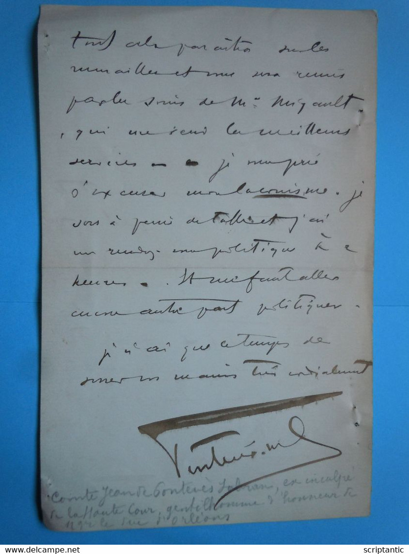 Autographe Comte Jean De PONTEVES De SABRAN (1851-1912)  Royaliste - Officier Inculpé Haute Cour 1899 - Andere & Zonder Classificatie