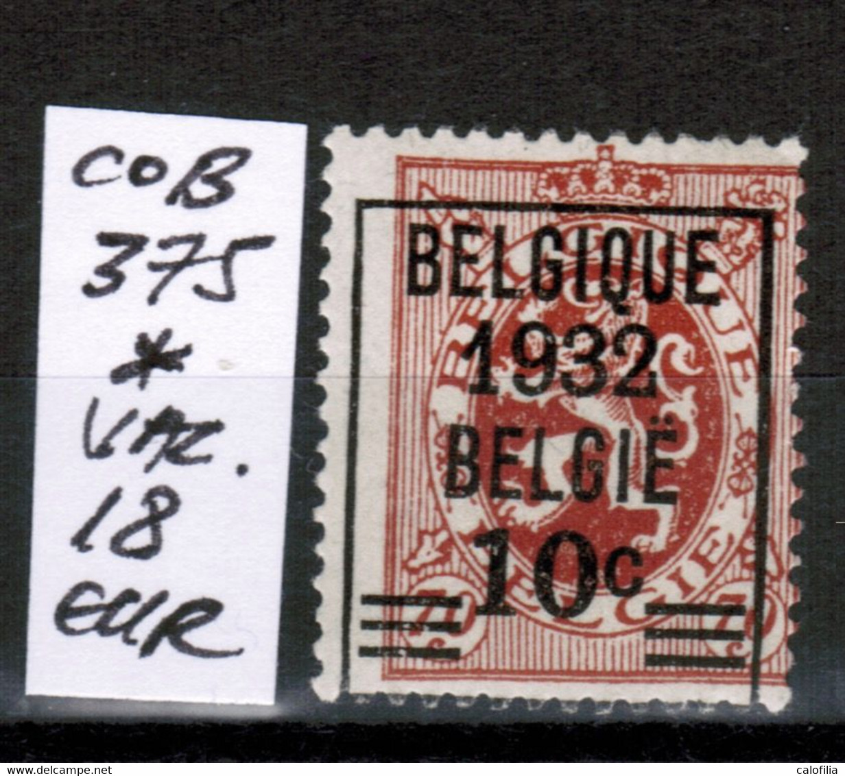 COB 375 *, Neuf Avec Trace De Charniere, VAL COB 18 EUR - Typografisch 1929-37 (Heraldieke Leeuw)