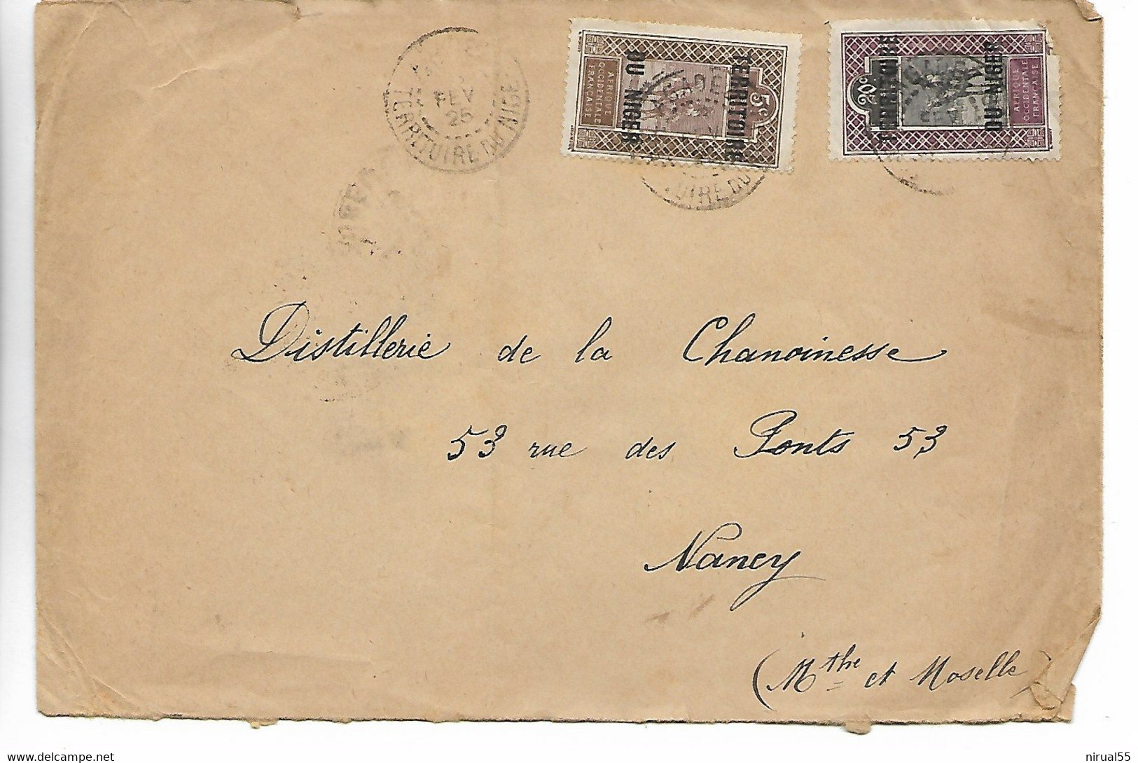 AGADEZ Niger CAD Sur 5c Surchargé Territoire Du Niger Pour Nancy 1925   ..G - Brieven En Documenten