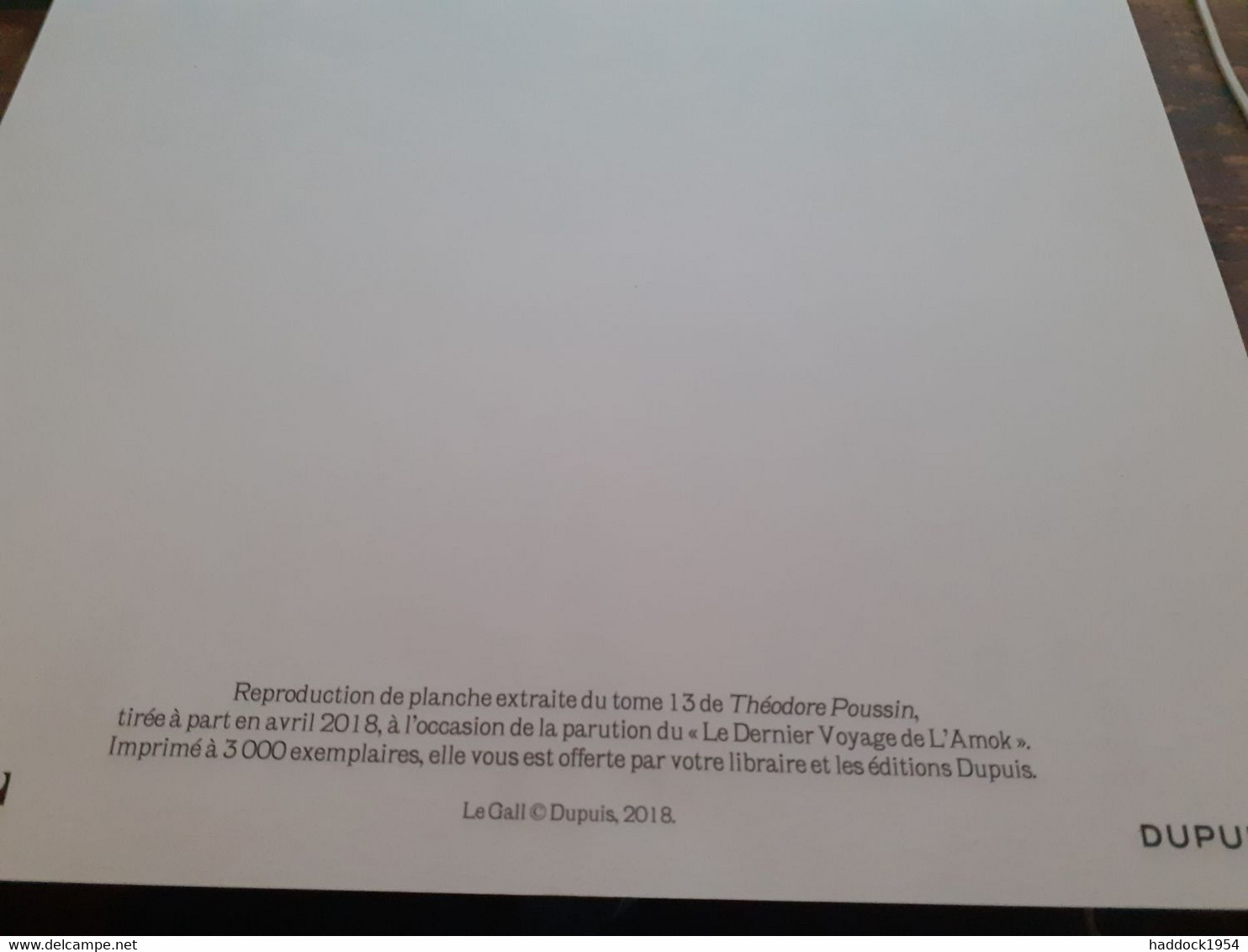 Le Dernier Voyage De L'amok THEODORE POUSSIN FRANK LE GALL Dupuis 2018 - Disegni Originali