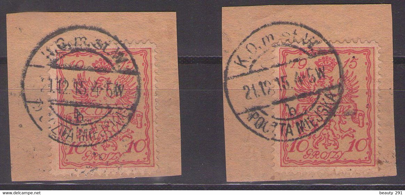 POLAND 1915. WARSAW CITY POST KOMW Red . 10 GROSZY - Oblitérés