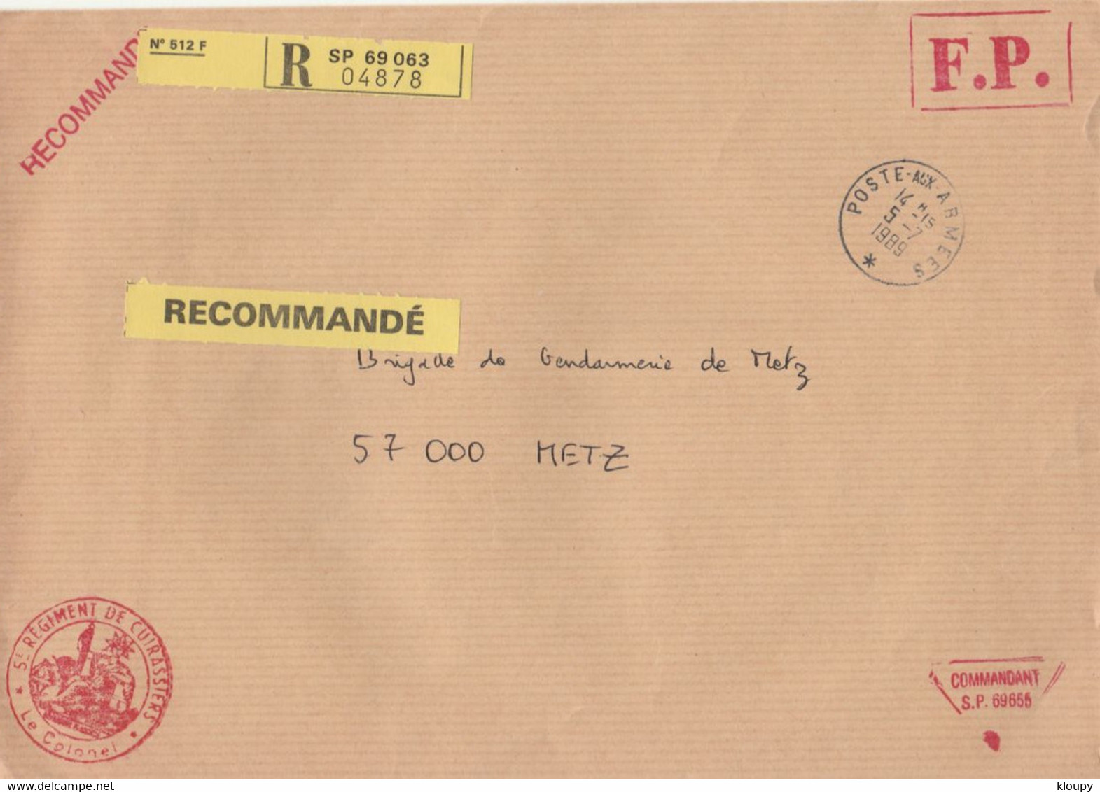 B6 - Enveloppe Recommandée 5 éme Régi.Cuir. (FFA) Avec Cachet Poste Aux Armées SP 69655 - Militaire Stempels Vanaf 1900 (buiten De Oorlog)