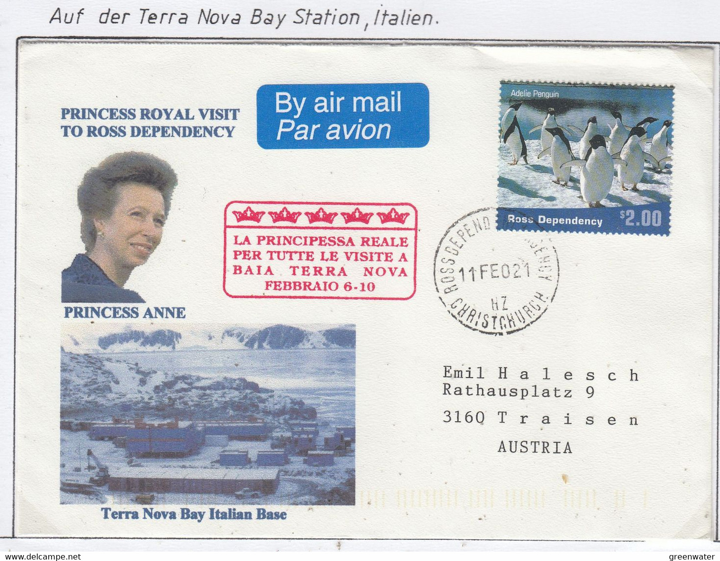 Ross Dependency Terra Nova Bay Station Italy 2002 Cover Visit Princess Anne (SC112A) - Covers & Documents