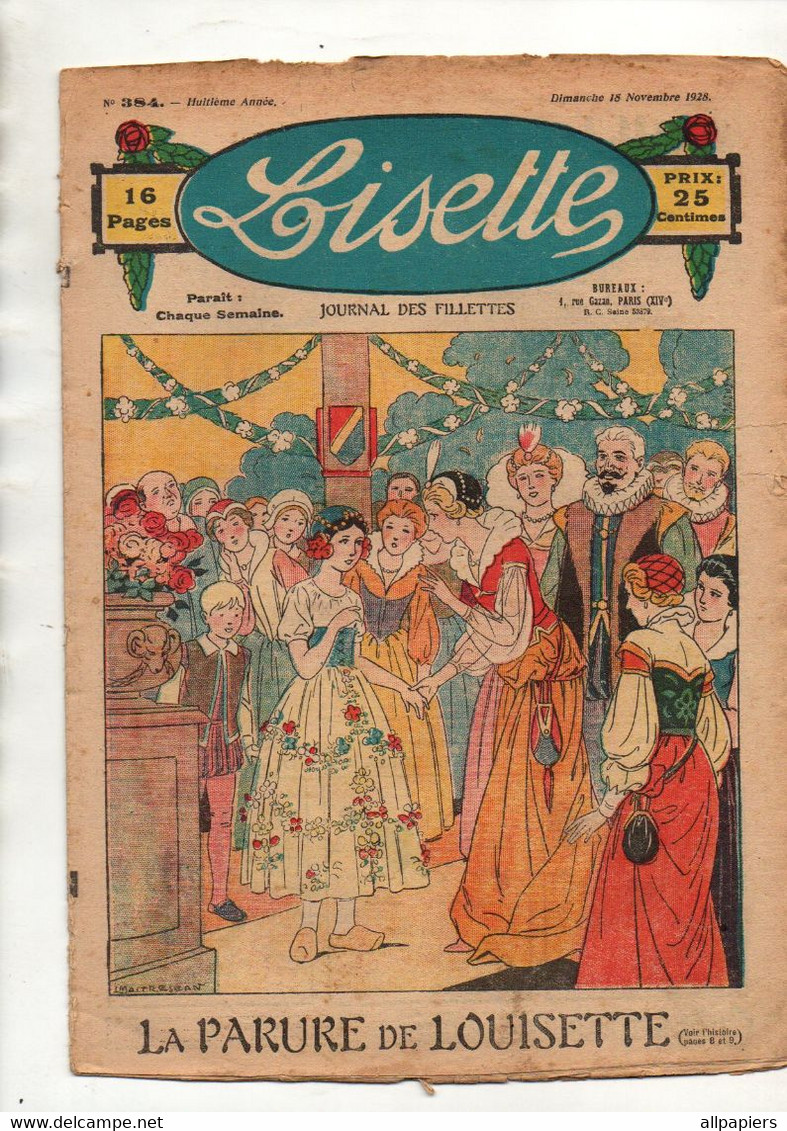 Périodique Lisette N°384 La Parure De Louisette  - Le Meilleur Sport - Partition La Chanson Des Pommes De Terre... 1928 - Lisette