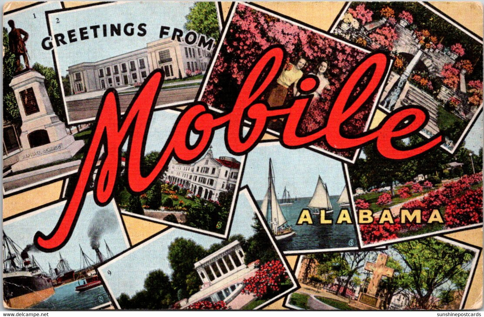 Alabama Greetings From Mobile Large Letter Linen - Mobile