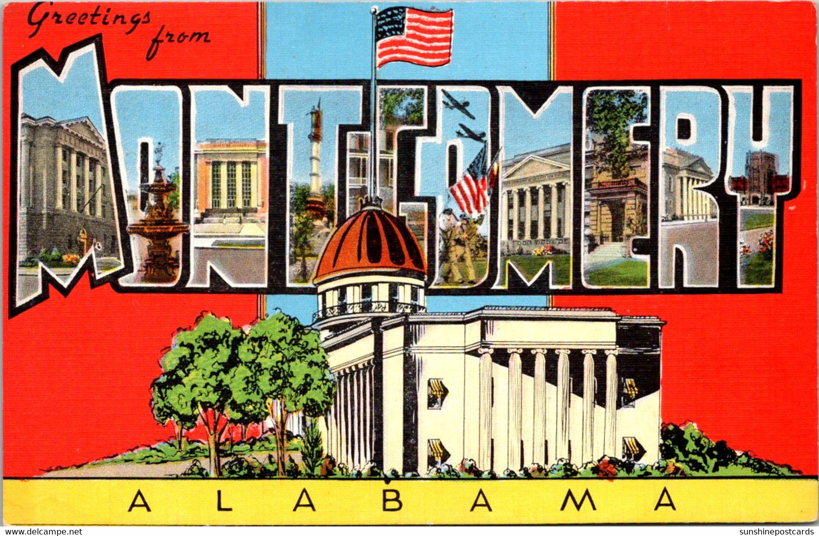 Alabama Greetings From Montgomery Large Letter Linen - Montgomery