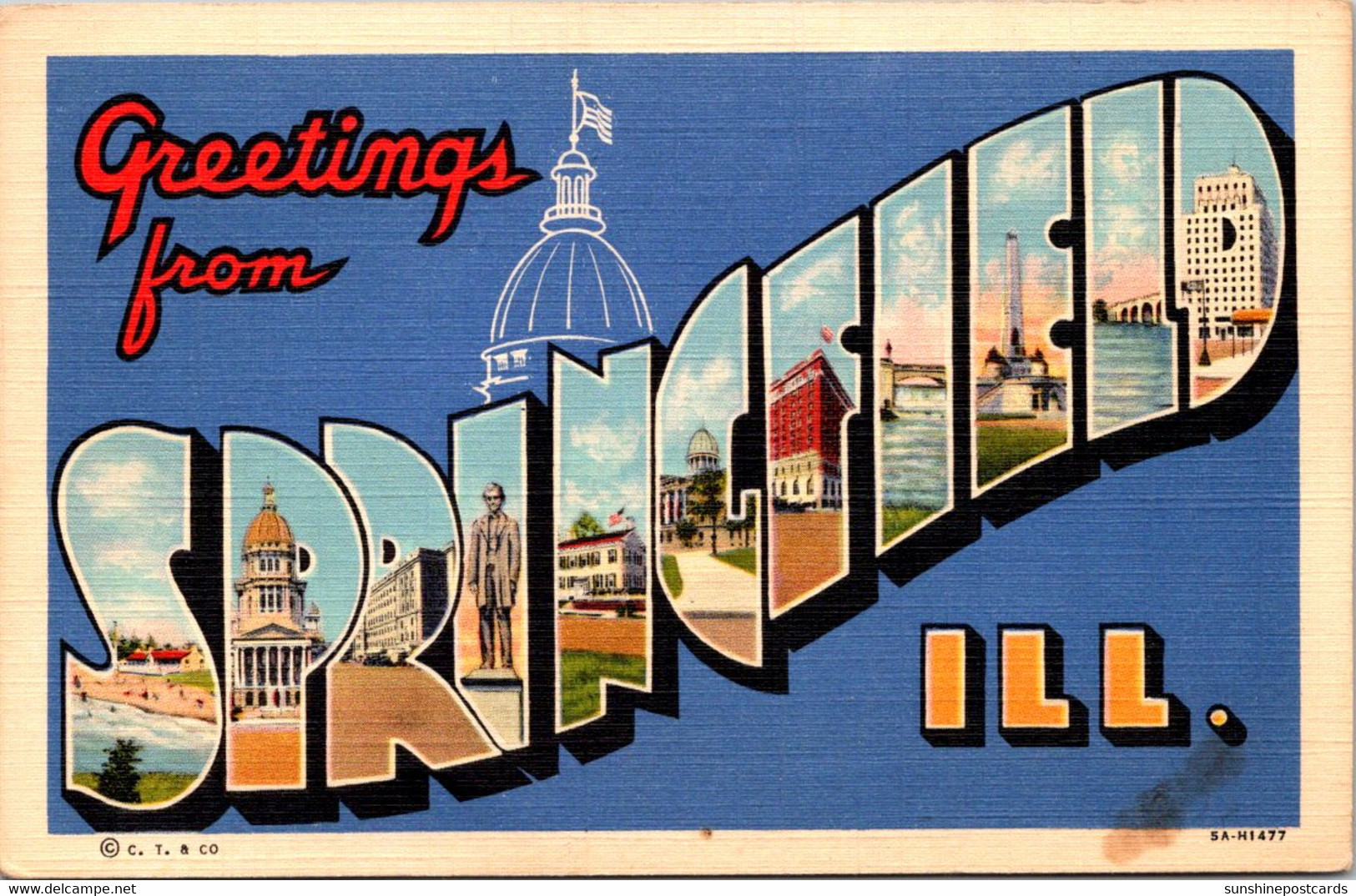 Illinois Greetings From Springfield Large Letter Linen 1946 Curteich - Springfield – Illinois