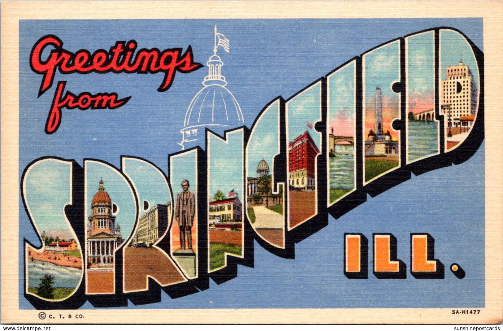 Illinois Greetings From Springfield Large Letter Linen Curteich - Springfield – Illinois