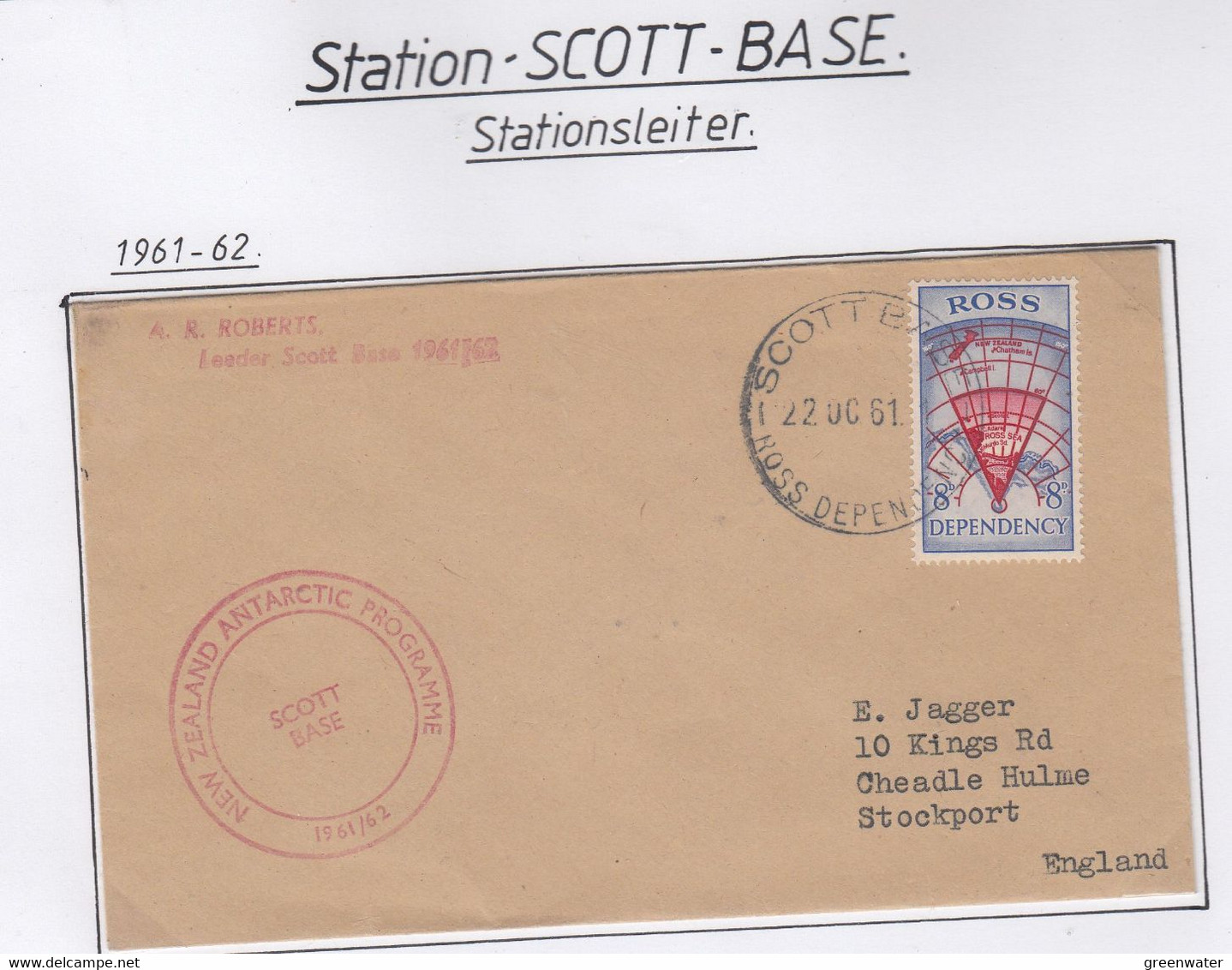 Ross Dependency 1961 Scott Base Ca Leader Scott Base Cover Ca Scott Base 22 OCT 61 (SC114) - Lettres & Documents