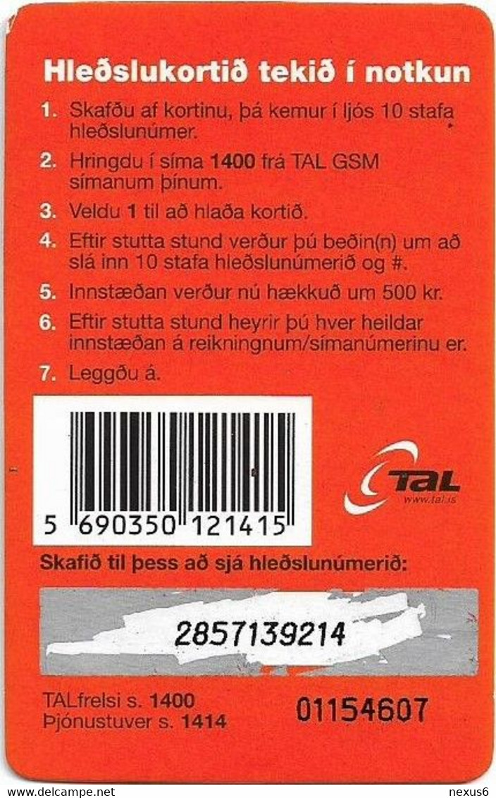 Iceland - Tal Frelsi - White Vertical, GSM Refill 500Kr, Used - Islande