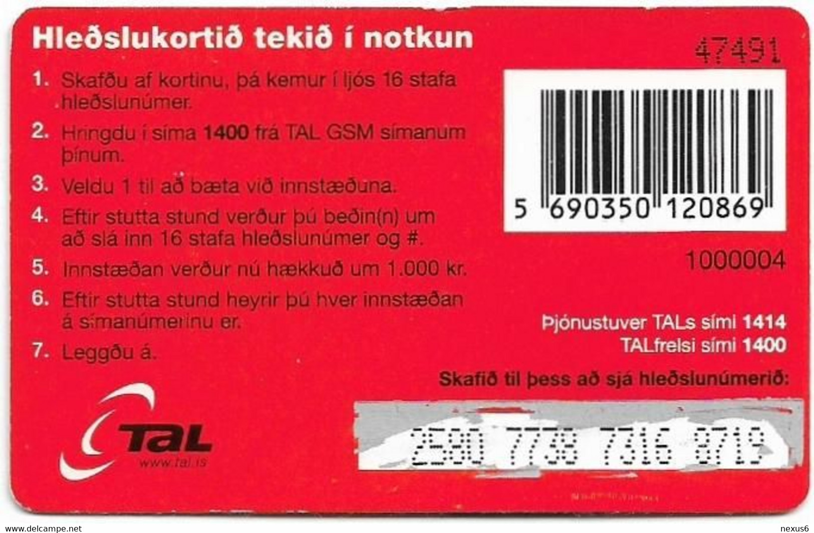 Iceland - Tal Frelsi - Orange Vertical, GSM Refill 1.000Kr, Used - Island