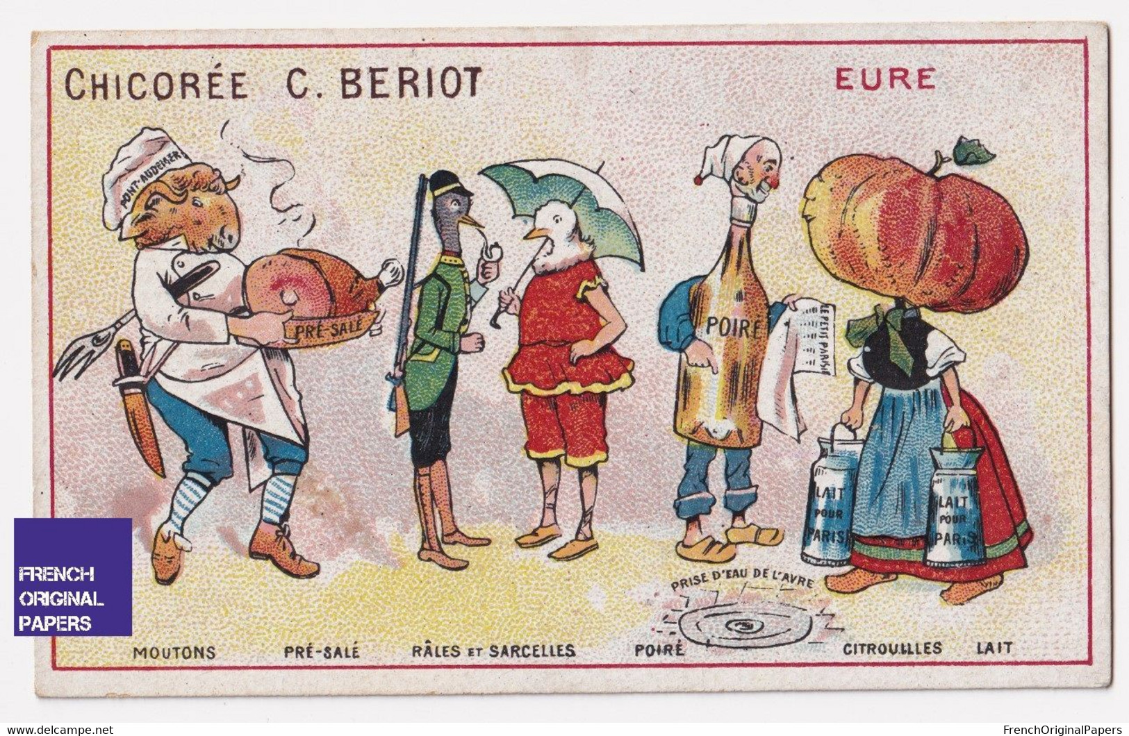 Anthropomorphisme Chromo Bériot Eure Poiré Mouton Pont Audemer Pré-salé Lait Eau De L'Avre Râles Et Sarcelles A62-61 - Tea & Coffee Manufacturers