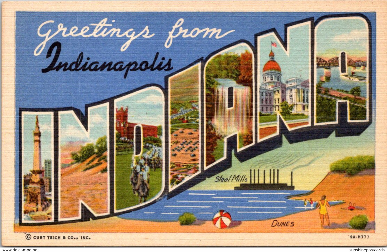 Indiana Greetings From Indianapolis Large Letter Linen 1945 Curteich - Indianapolis