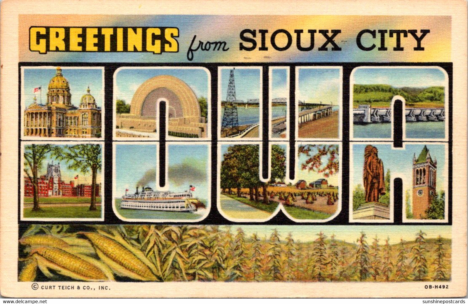 Iowa Greetings From Sioux City Large Letter Linen 1949 Curteich - Sioux City