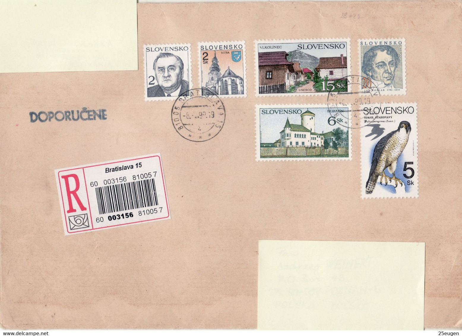 SLOVAKIA REGISTERED COVER SENT TO POLAND 1999 - Briefe U. Dokumente