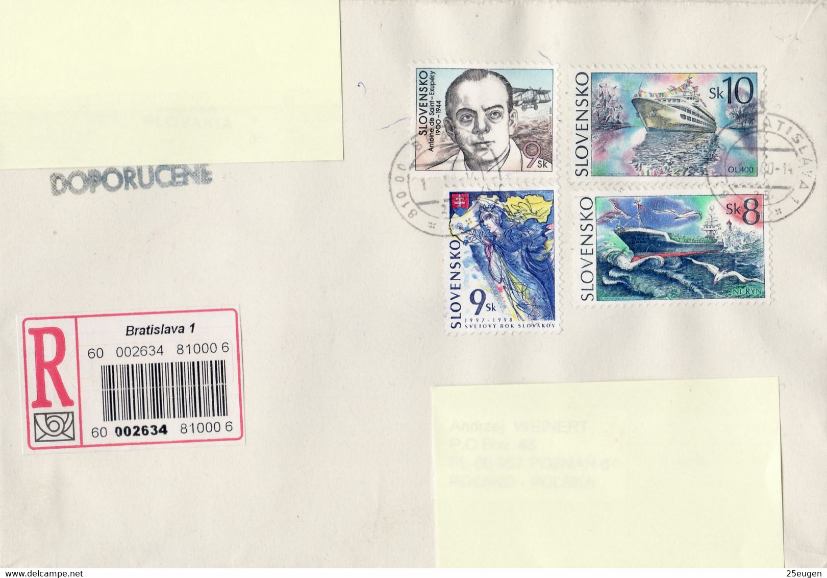 SLOVAKIA REGISTERED COVER SENT TO POLAND 2000 - Briefe U. Dokumente