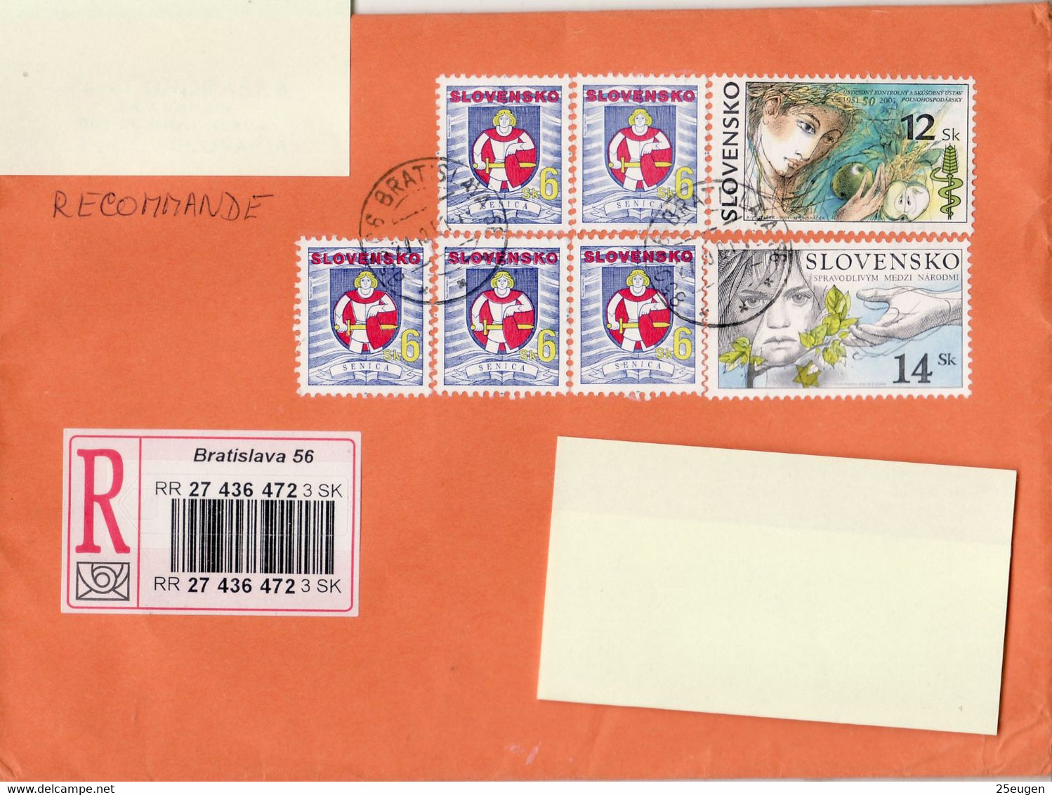 SLOVAKIA REGISTERED COVER SENT TO POLAND 2001 - Cartas & Documentos