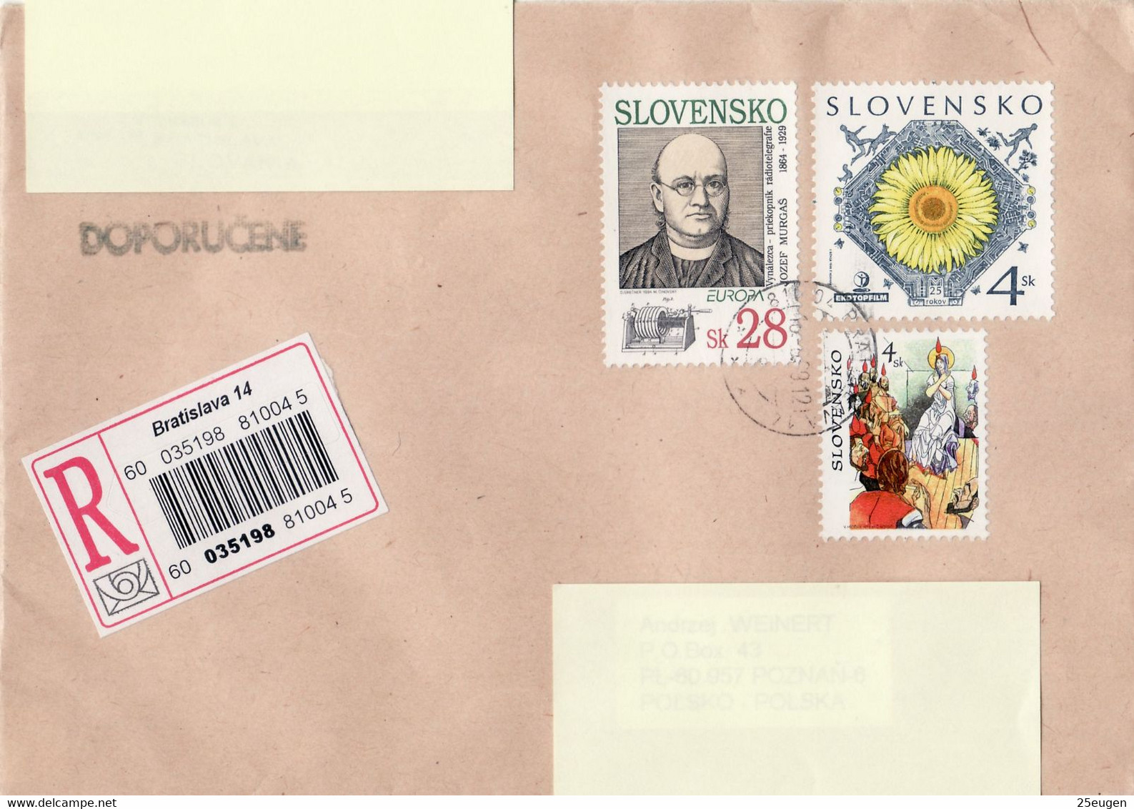 SLOVAKIA REGISTERED COVER SENT TO POLAND 1999 - Storia Postale