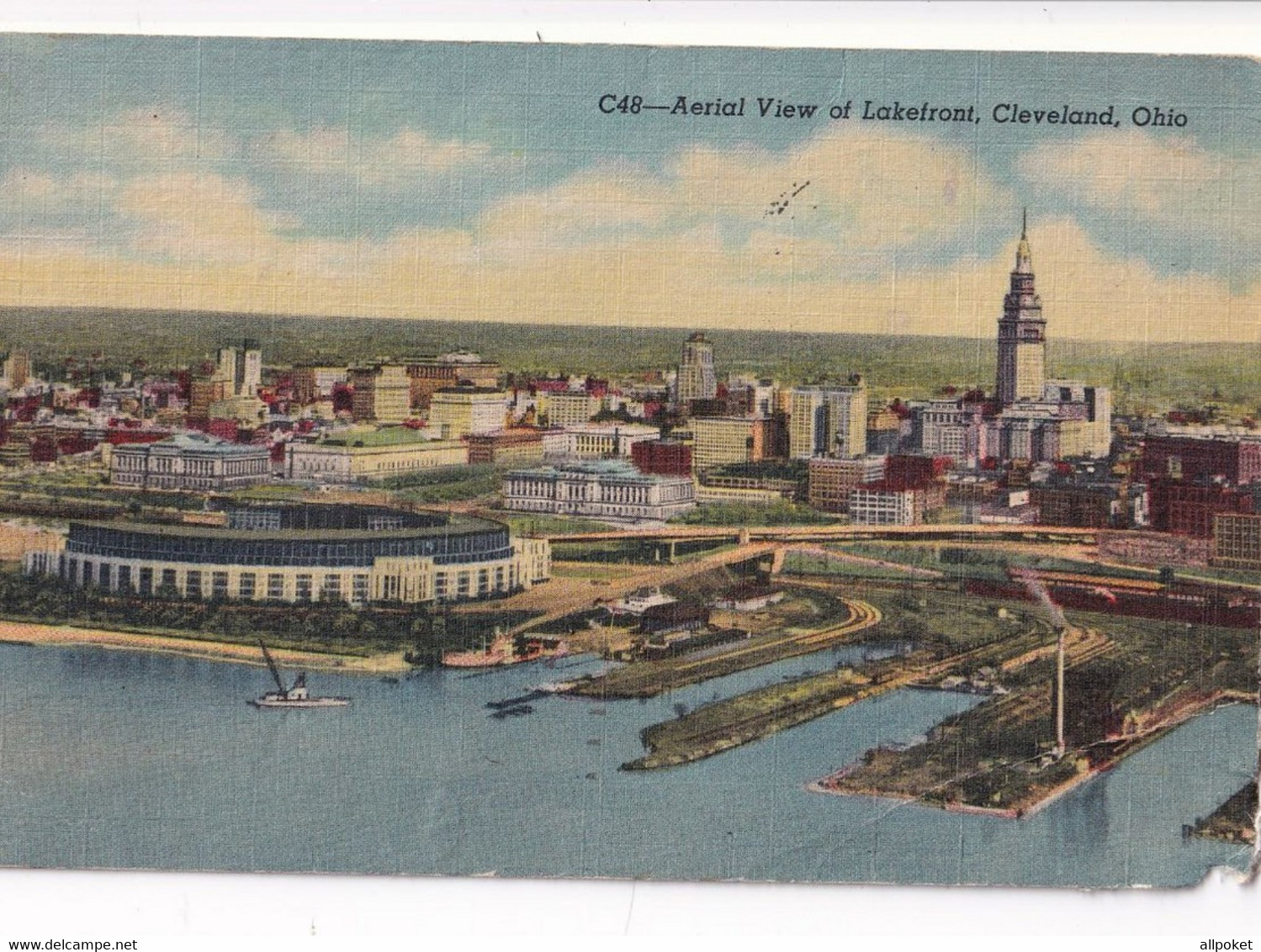 A14380  - AERIAL VIEW AF LAKEFRONT CLEVLAND OHIO VINTAGE POSCTARD - Cleveland