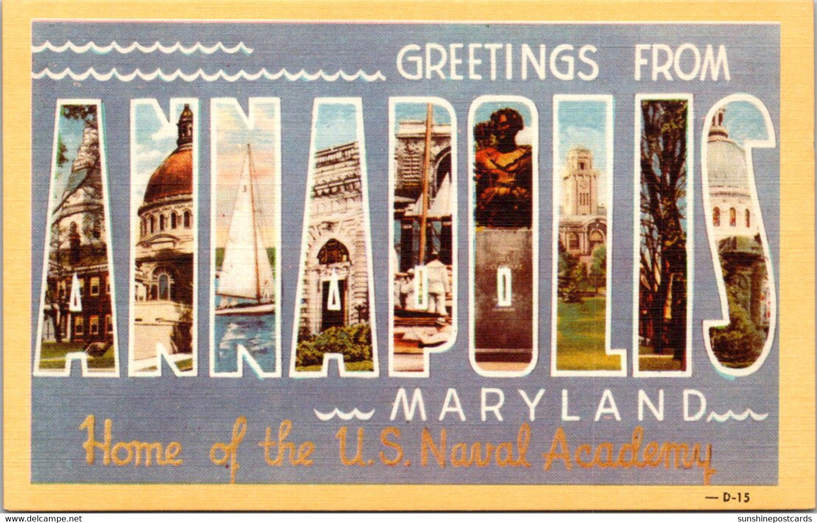 Maryland Greetings From Annapolis Large Letter Linen Dexter Press - Annapolis