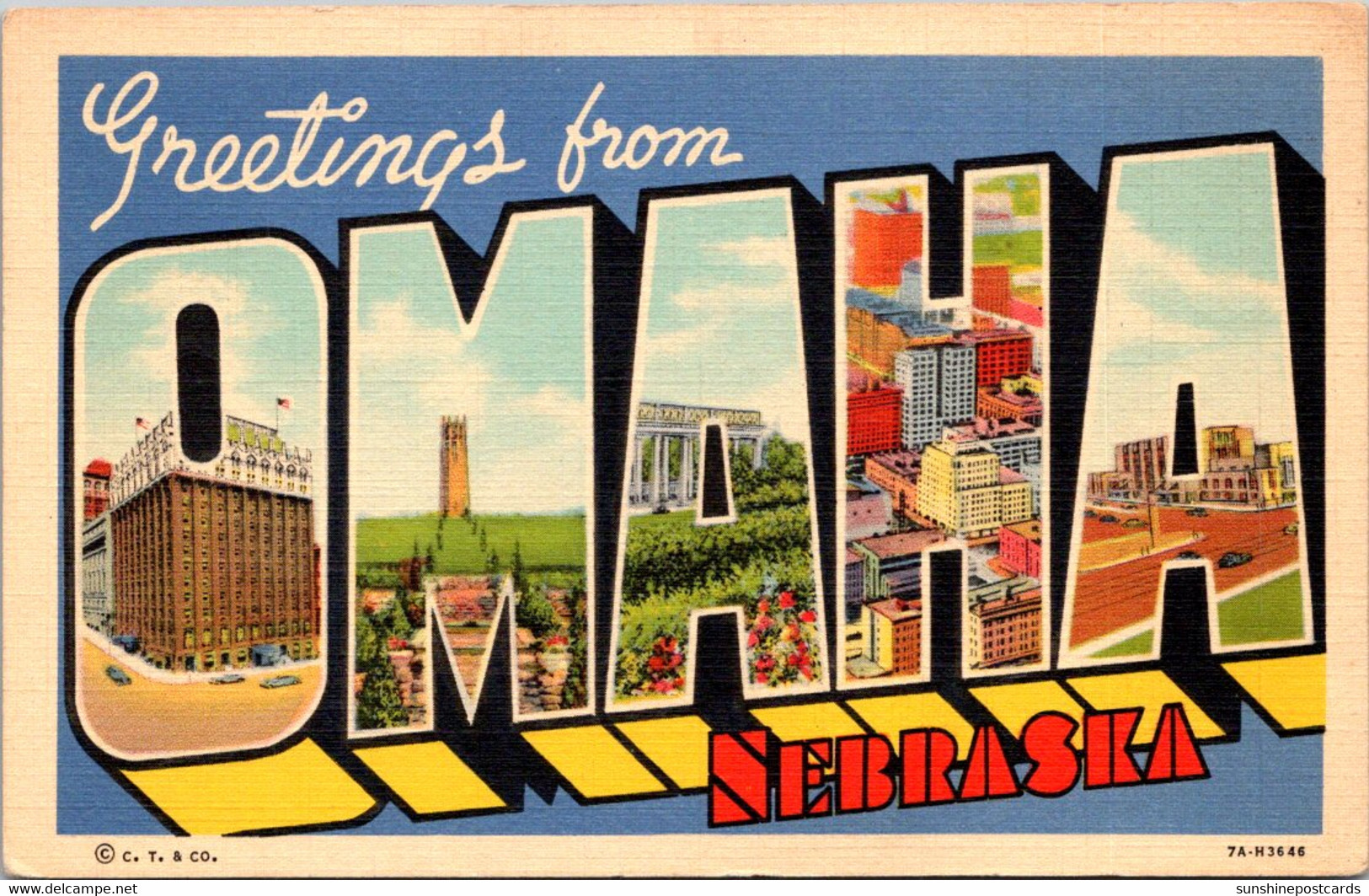 Nebraska Greetings From Omaha Large Letter Linen 1940 Curteich - Omaha