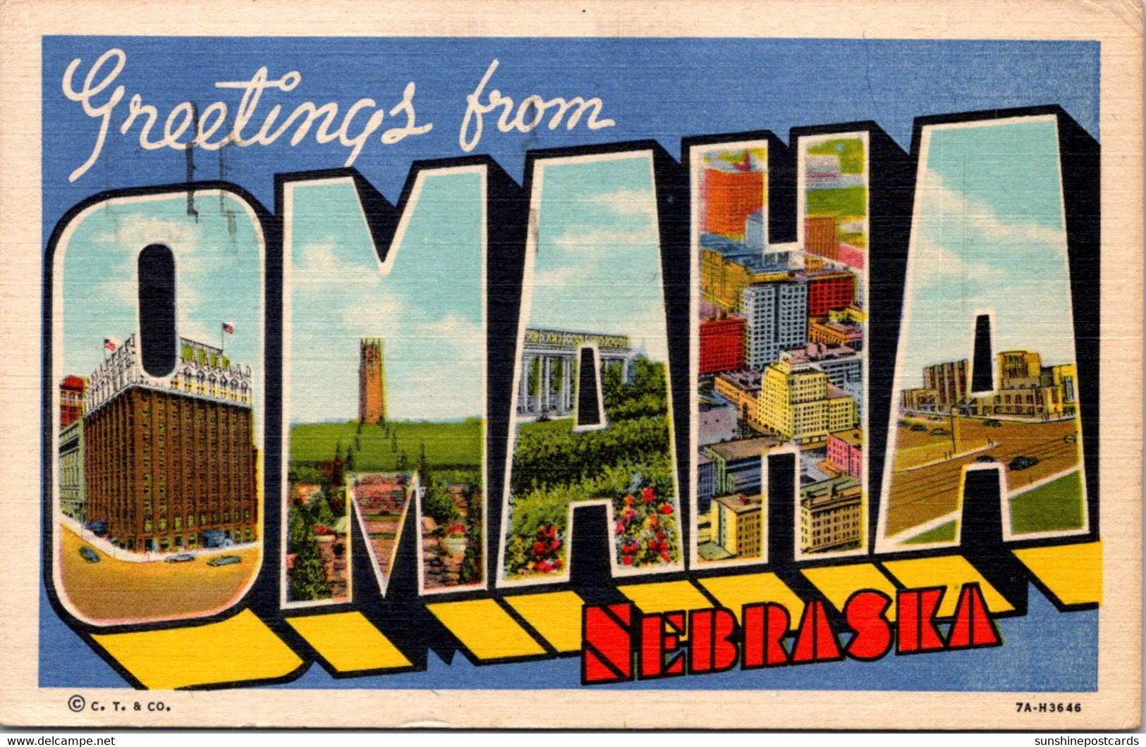 Nebraska Greetings From Omaha Large Letter Linen 1947 Curteich - Omaha