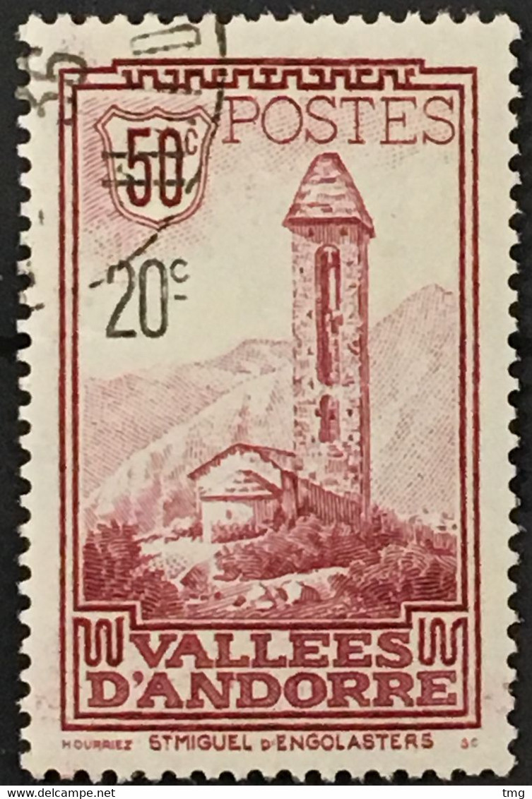 Andorre YT 46 (°) Obl Saint Miguel D'Engolasters 20c Sur 50c Lie-de-vin (côte 18 Euros) – Amscol3 - Used Stamps