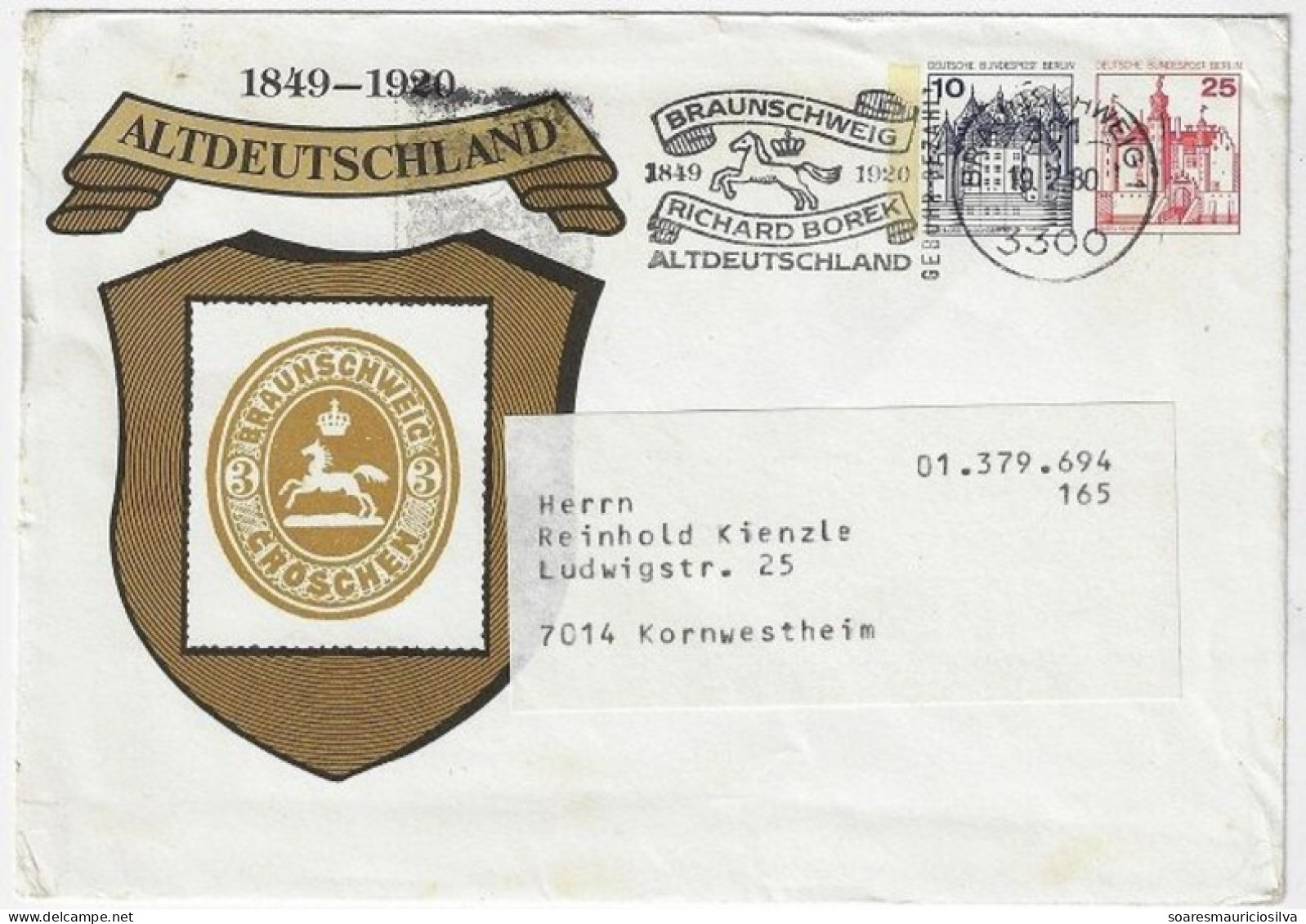 Germany Berlin 1980 Postal Stationery Cover With Additional Stamp Postmark issue Arms Of Braunschweig crown And horse - Privé Briefomslagen - Gebruikt