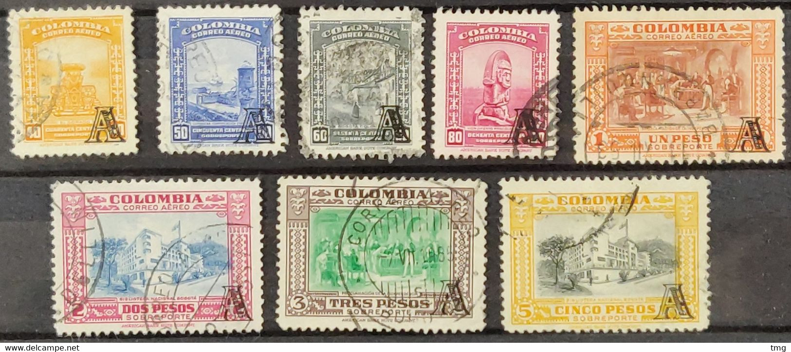 J182 – Colombie Colombia (°) Obl, Poste Aérienne YT 207 à 214, Surchargé A, Série Complète, 1951-52, Côte 47.5€ - Colombie