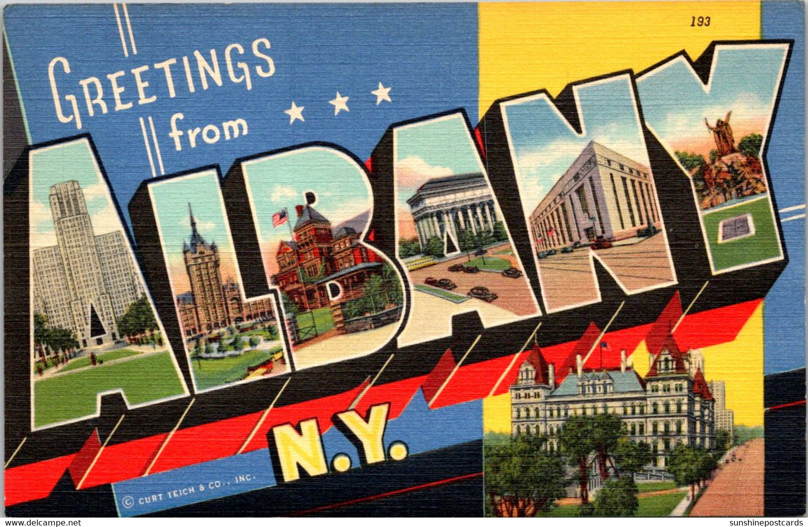 New York Greetings From Albany Large Letter Linen Curteich - Albany