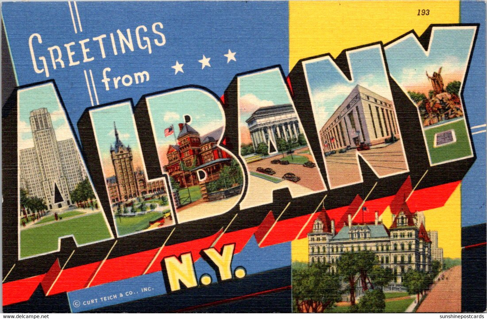 New York Greetings From Albany Large Letter Linen 1942 Curteich - Albany